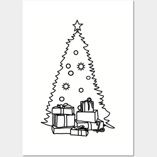 Christmas Tree and Presents Outline Posters and Art